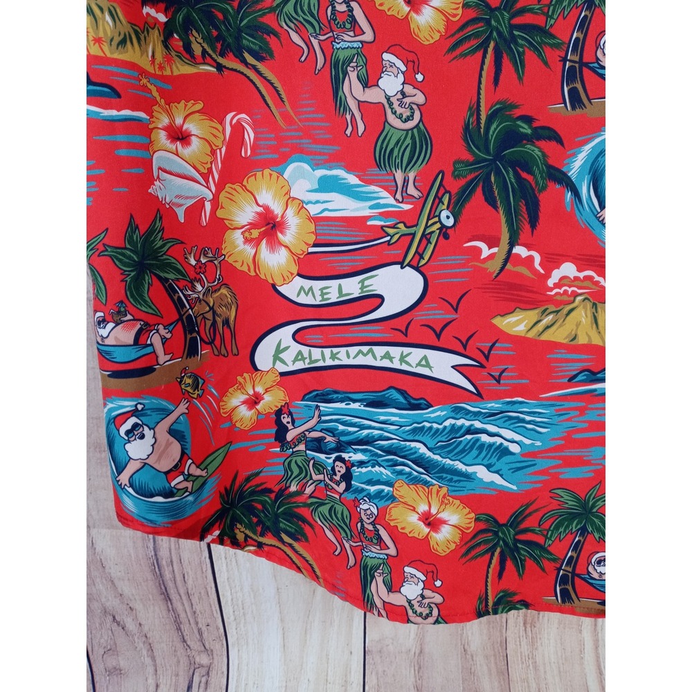 RSVLTS Mele Kalikimaka Christmas Hawaiian Shirt Mens Medium Red Kunuflex SS